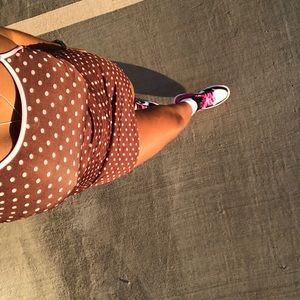pink and brown polka dot dress